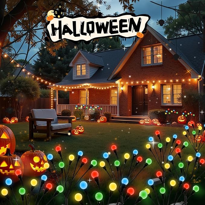 ALSO GO Solar Garden Lights, Solar Firefly Lights Outdoor 8 Pack 64 LEDs, Color Changing Swaying Light for Yard Patio Pathway Holiday Decoration, Iron Wire & Heavy Bulb Base, Gardening Gifts