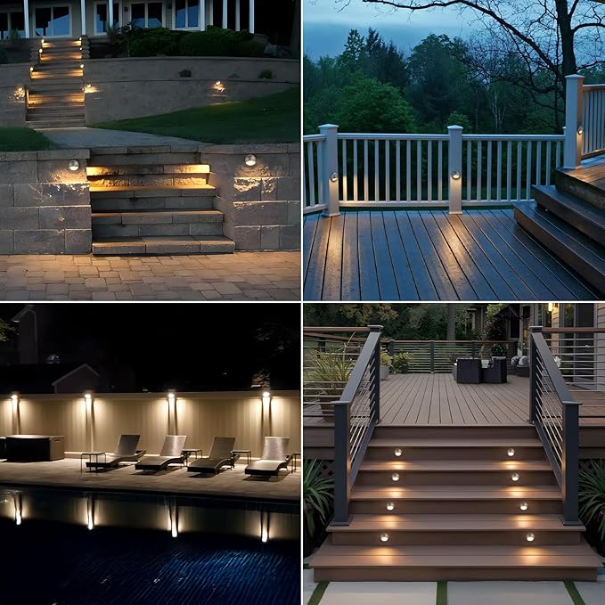 LEONLITE 12-Pack Update 5CCT LED Low Voltage Deck Lights, 180LM 3.5inch Landscape Step Railing Fence Light, 12-24V AC/DC, CRI90, Die-cast Aluminum Housing & Frosted Glass Lens, UL Cord, Satin Nickel