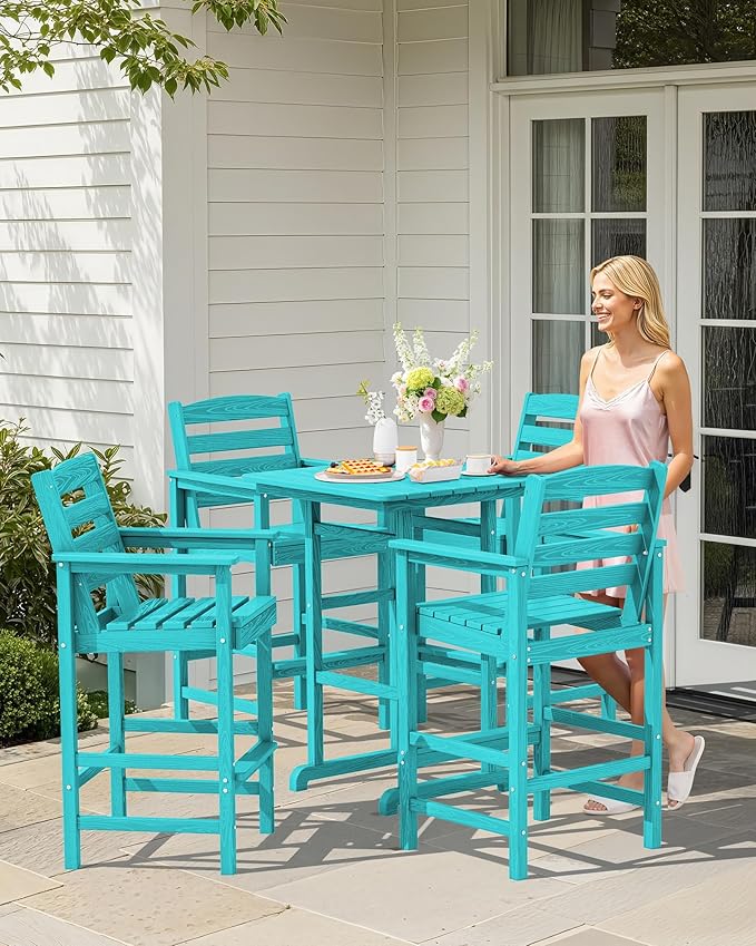 SERWALL 5 Pieces Adirondack Bar Chairs Set, Aruba