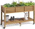 YITAHOME Raised Garden Bed HDPE, 47x18x31In Raised Flower Bed Poly-Wood Weather-Resistant Elevated Planter Box with Lockable Wheels & Storage Shelf for Vegetable Flower, Brown