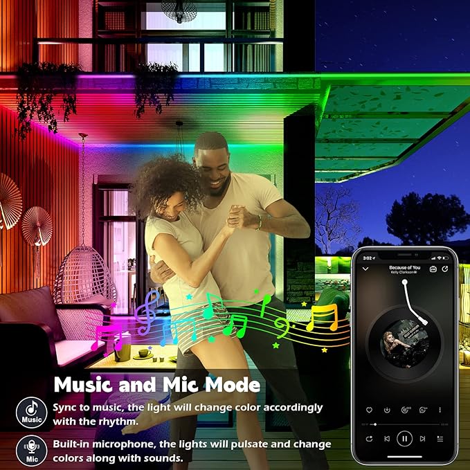 Outdoor LED Strip Lights Waterproof,IP68 Outside Led Light Strips Waterproof with Bluetooth App Remote Control,Music Sync RGB Exterior Led Rope Lights,for Balcony,Deck,Roof,Garden,Pool (300FT Outdoor)