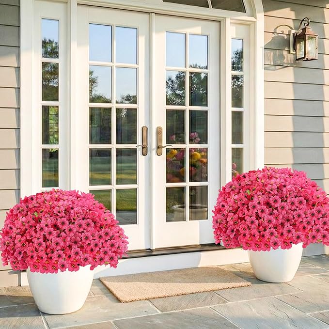 22 Bundles Artificial Flowers Outdoor Fake Plants, Faux Flowers UV Resistant with Plastic Plants, Faux Silk Flowers for Outdoors Outside Front Porch Hanging Planter Window Garden Decoration(Rose Red)