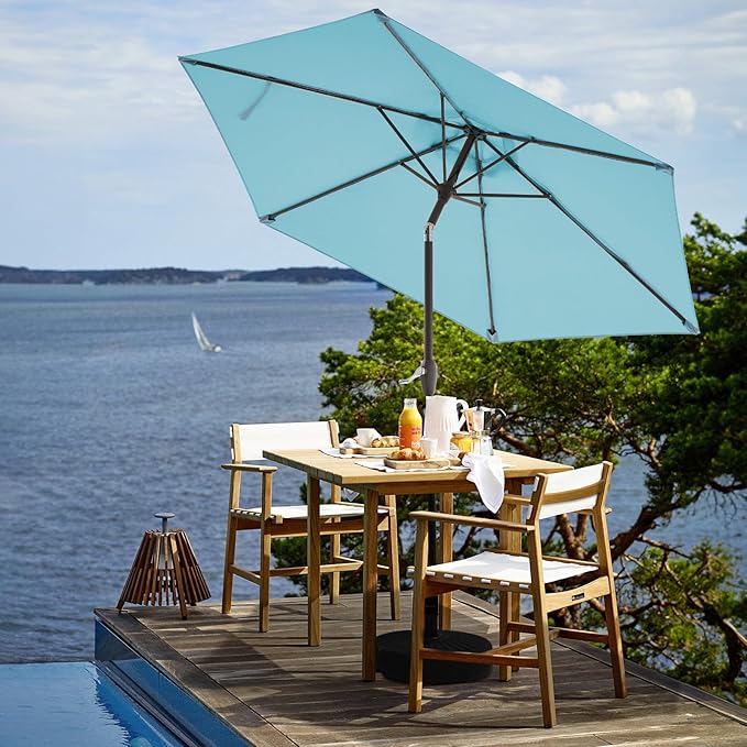 JEAREY 7.5FT Patio Umbrella Outdoor Market Umbrella with 6 Sturdy Ribs, Push Button Tilt/Crank Table Umbrella for Garden, Deck, Backyard and Pool, Baby Blue