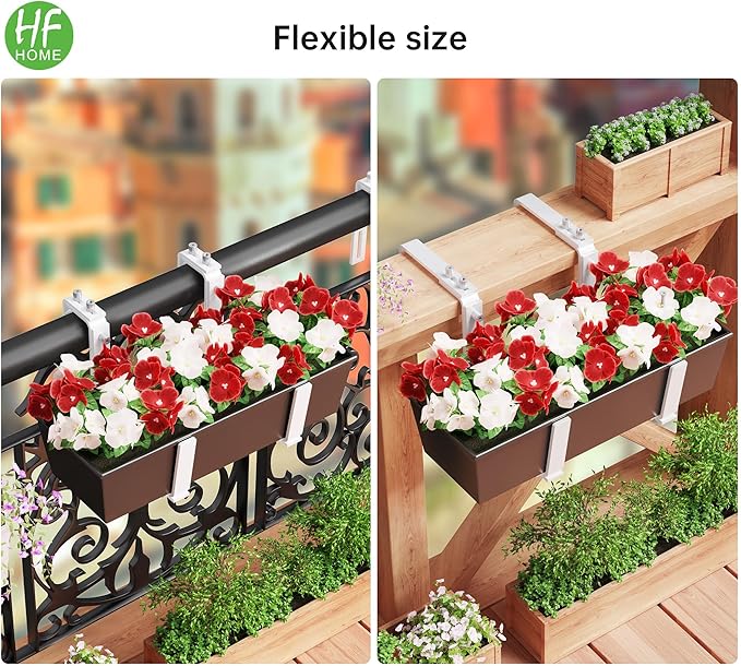 HFHOME Set of 2 Adjustable Window Planter Box Brackets, White Brackets for Window Boxes Planters, Planter Shelving with Adjustable Size The Width of The Bottom of The Planter Box (Patent Registered)