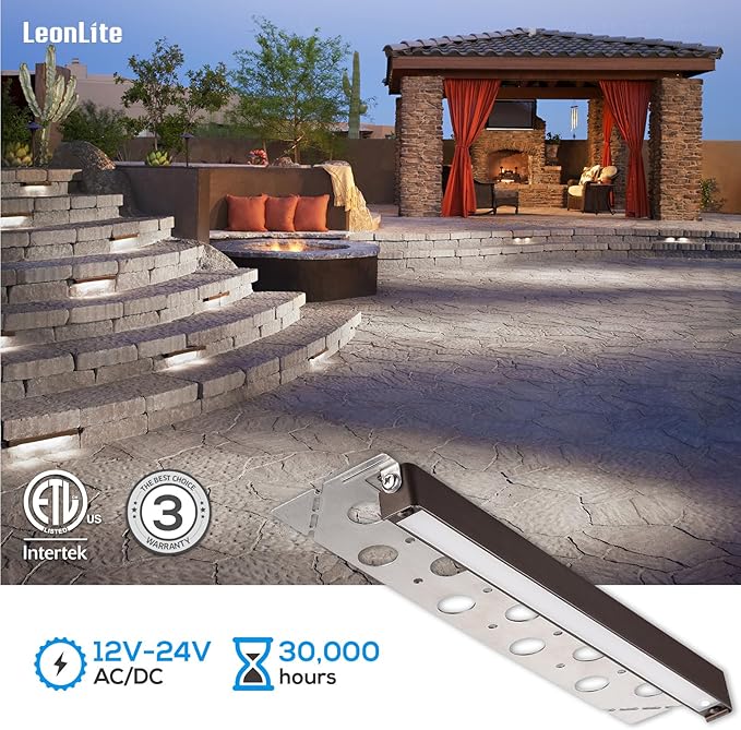 LEONLITE 8-Pack 12 Inch LED Hardscape Lighting, Update Retaining Wall Lights, LED Landscape Lighting, 12-24V AC/DC Paver Light Low Voltage, 3W/5W/7W Dimmable Outdoor Step Lights, 5000K Daylight, ETL