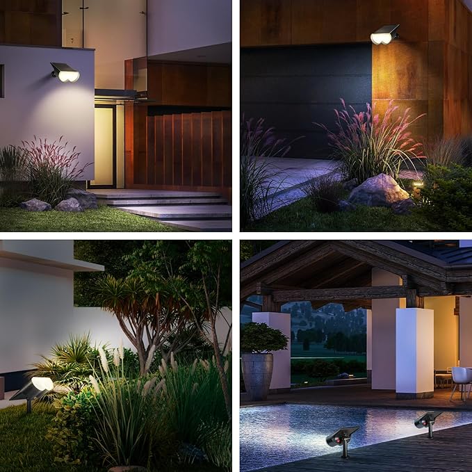 Consciot Solar Spot Lights Outdoor, 16 LEDs IP67 Waterproof, Auto On/Off Solar Landscape Spotlights, 2-in-1 Adjustable Wall Lights for Garden Yard Pathway, 6 Pack (Warm White)