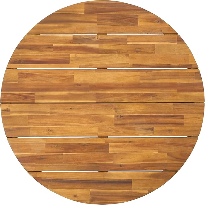SAFAVIEH Outdoor Collection Leo Natural/Black 4-Leg Round Coffee Table, Ideal for Deck, Patio, Backyard, Sunroom