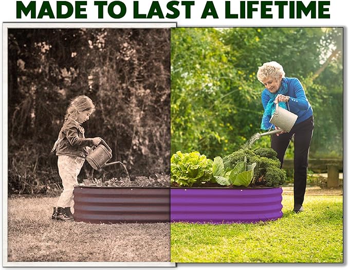Plant & Plot Galvanized Raised Garden Beds Outdoor // 4×2×1 ft Planter Raised Beds for Gardening, Vegetables, Flowers // Large Metal Garden Box (Purple) // Patented Tool-Free Design