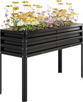 Galvanized Raised Garden Bed with Legs&Water Storage - 50×32×17 in Metal Planter Box, Outdoor Raised Garden Beds Gardening, Durable Planter Raised Beds, Sturdy Planters for Outdoor Plants (Black)
