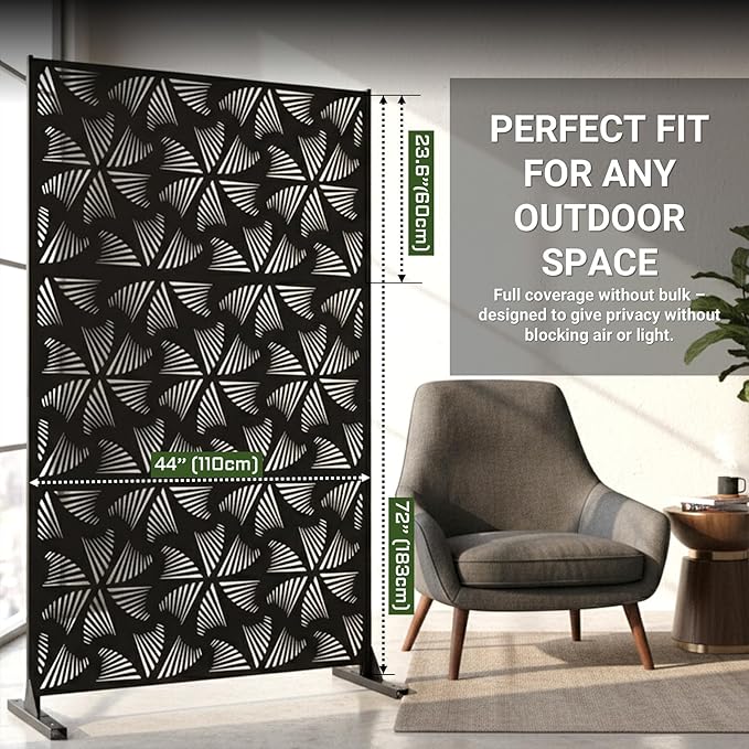 72in Metal Privacy Screen Outdoor Decorative Panel – Freestanding Rustproof Steel Patio Divider for Garden, Backyard, or Balcony, Modern Laser Cut Design for Stylish Privacy & Outdoor Decor