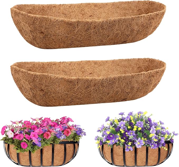 Legigo 2 Pack Trough Coco Liner for Planters- 30 Inch Window Box Liners Coconut Coir Basket Liners, Planter Box Coconut Liner for Window Flower Box Pots, Fence Trough Planter, Wall Planter Basket