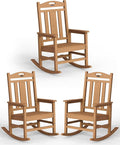 Ciokea Oversized Outdoor Rocking Chairs Set of 3, 380lbs Heavy-Duty Large Patio Rocker, High Back Cozy Porch Chairs, Weather Resistant Patio Rocking Chairs for Outside, Fire Pit, Deck, Teak