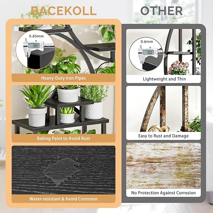 Plant Stand Indoor with Grow Lights - 62" Tall Plant Shelf, Lighted Corner Plant Stands for Indoor Growing, 8 Tiered Large Flower Holder, S-Shaped Plants Rack for Living Room, Patent Design, Black