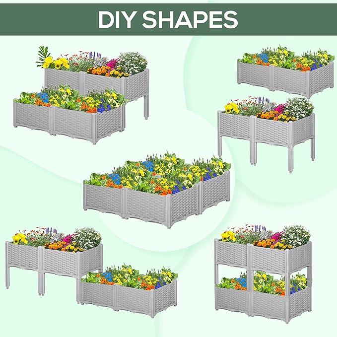 Outsunny 4 Piece Raised Garden Bed with Legs, Planter Box Raised Bed to Grow Flowers, Herbs & Vegetables, Gray