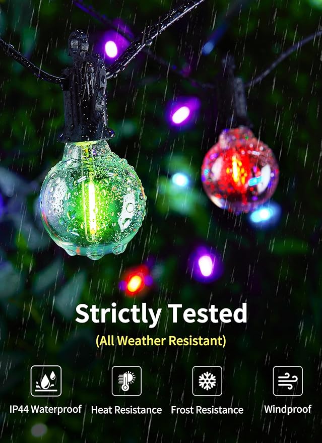 Brightown RGBW Outdoor String Lights, 29FT LED Patio Lights with Remote and Timer, Commercial Grade Waterproof Hanging Lights with 13 Shatterproof Bulbs(1 Spare) for Backyard Porch Garden Party Decor