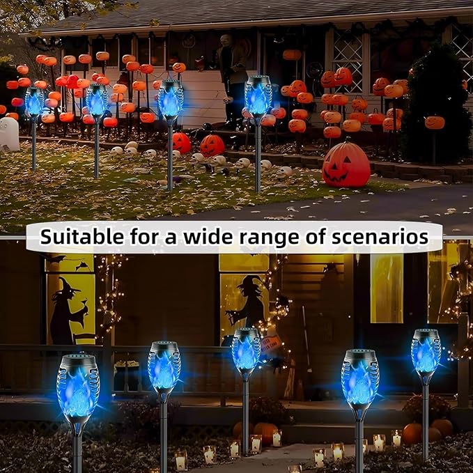 4 Pack Outdoor Solar Flame Light,Solar Lights Outdoor for Garden Decorations with Flickering Flame,IP65 Waterproof Solar Powered Yard Lights Torch Light for Lawn Patio Pathway (Blue)