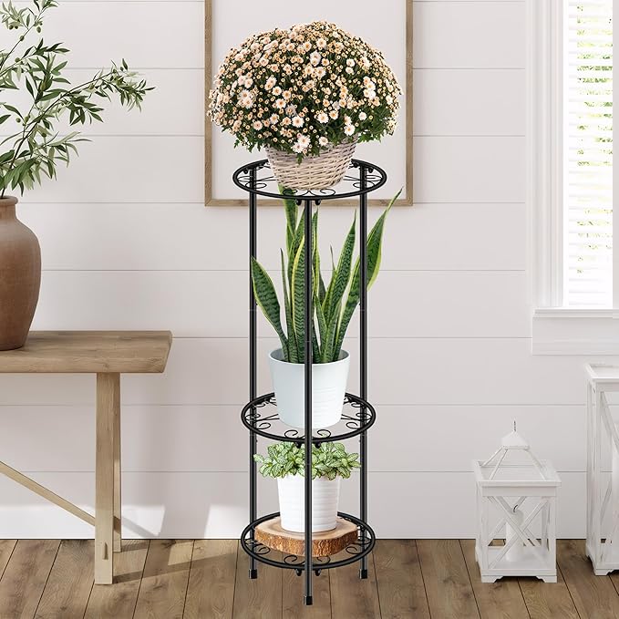 CASIMR Plant Stand Indoor Outdoor, Metal Rustproof Flower Shelf 3 Tier 32.3 inch, Tall Multiple Plant Pot Holder Rack for Garden Patio Living Room Corner Balcony, Black
