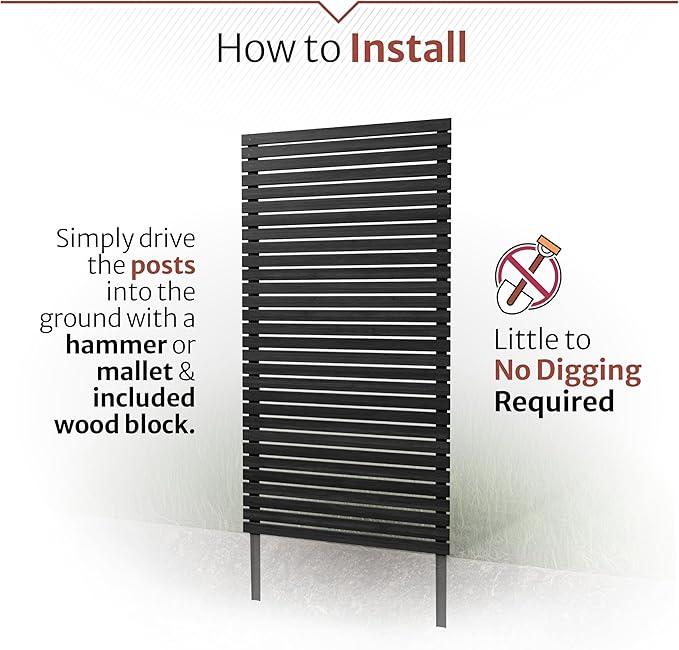 6ft H x 3.1ft W (1 Panel) No Dig Enclo Aspen Charcoal Wood Privacy Screen, Decorative Patio Privacy Screen, Great to Hide Trash Cans, Outdoor Privacy Fence Panel, Air Conditioner Fence, EC18042