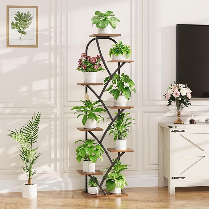 Plant Stand Indoor With Grow Lights - Corner Plant Stand For Indoor Plants, 51" Lighted Plant Shelf Indoor, 8 Tiered Tall Flower Holder, Dsiplay Rack For Living Room, Hallway, Home Décor