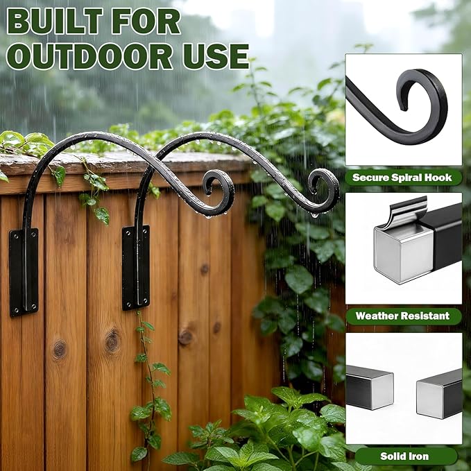 16 Inch Plant Hangers Outdoor 4 Pack,Plant Hanging Hook Bracket for Bird Feeder Hanger,Hanging Plant Hooks for Outside Baskets Lanterns Wind Chimes Outdoor Indoor