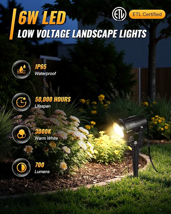 12 Pack Landscape Lights with 2 Zone 300W Low Voltage Transformer, 3000K 12V LED Landscape Lighting Kit, Waterproof Aluminum Landscape Spotlights with Connectors for Yard Tree Garden W01LK06