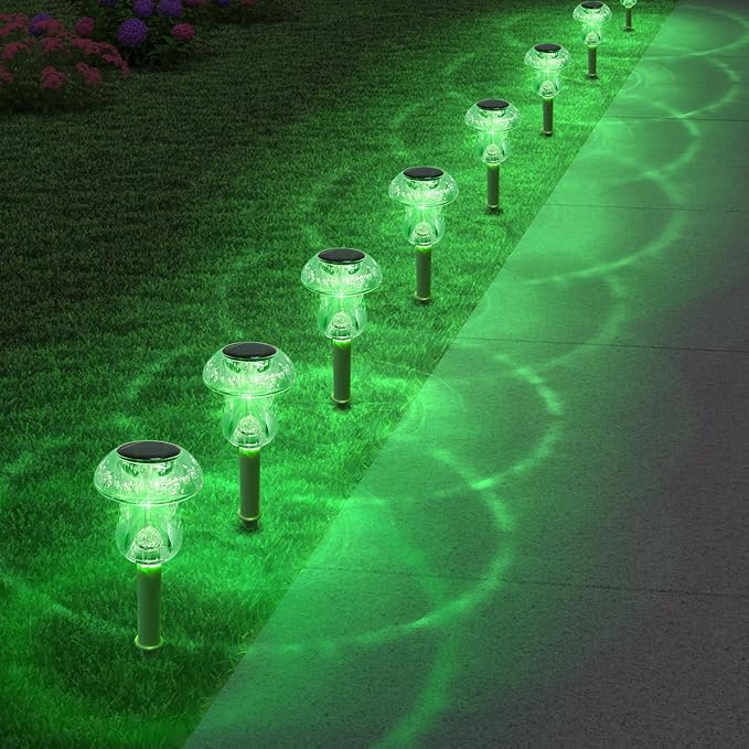 Solar Lights Outdoor, St Patricks Day 8 Pack Mushroom Landscape Lights Waterproof, Solar Powered LED Lighting for Garden Yard Path Pathway Lawn Walkway Driveway Backyard Decor (Green)
