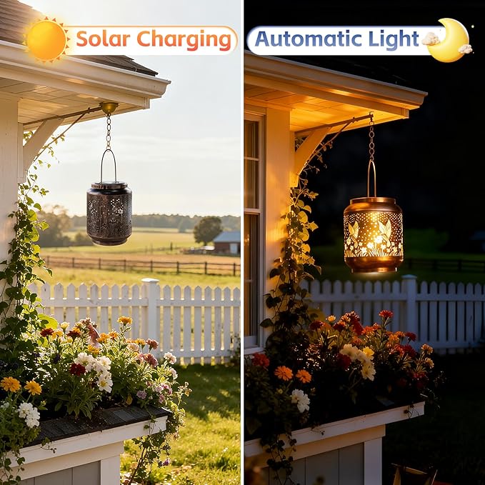 Solar Lanterns Garden Decor, Solar Light Outdoor Waterproof, Hummingbird Hanging Lantern Lights for Women Mom Grandma, Yard Decorations Lanterns for Yard, Patio, Backyard, Porch