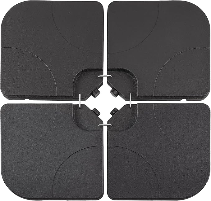 VECELO 4-Piece Heavy-Duty Cantilever Offset Patio Umbrella Base/Stand Outdoor, Square Plate Set with Lock Pins, Easy-Fill Spouts for Water/Sand, for Garden, Backyard and Poolside, Black