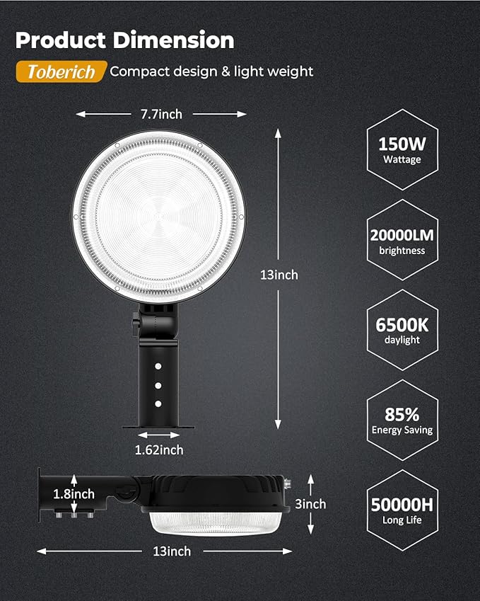 LED Barn Light 4 Packs, 150W 20000LM Yard Area Lights Dusk to Dawn Outdoor Lighting with Upgraded Photocell 6500K Adjustable Angle Daylight IP66 Waterproof Street Lights for Farmhouse/Garage