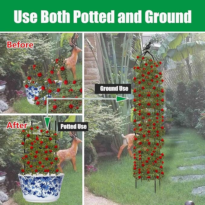2-Pack 6FT Garden Obelisk Trellis for Climbing Plants,70”Metal Plant Support Tower, Heavy Duty Thickened Tube,Rustproof Black Flower Stand for Vines, Roses, Outdoor & Indoor Use
