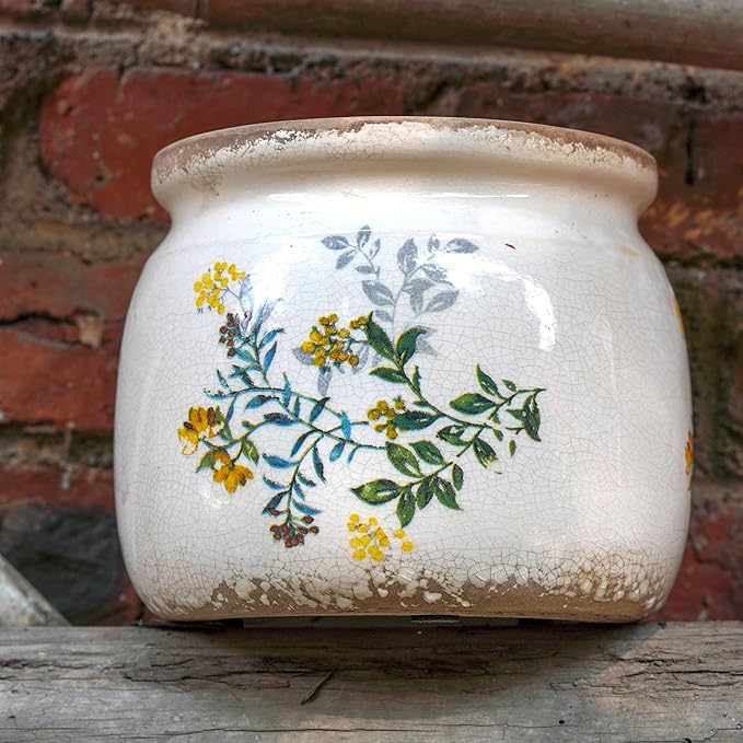 Vintage Ceramic Ice Crack Flower Pot with Drainage Holes, Country Rustic Planters for Indoor and Outdoor,Tuscan Decor,Home,Living Room, Garden Decor, Gardening Gift (English)