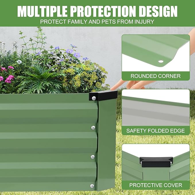 Galvanized Raised Garden Bed Outdoor | Metal Raised Garden Bed for Gardening 2Pack | Large Planter Box for Vegetables Flowers Fruits | Easy Assembly & Safety Design Flower Beds 6x3x1ft Olive Green