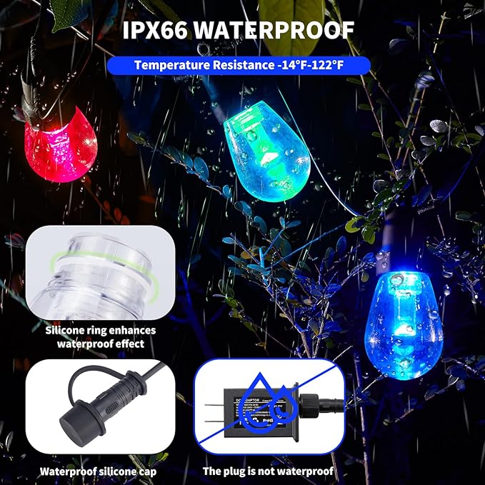 Outdoor String Lights 75FT, Outdoor Lights for Patio with 30 Dimmable RGBW LED Bulbs, IP66 Waterproof Shatterproof, with APP Control & Remote, 24V Adapter Color Change,for Backyard Decor
