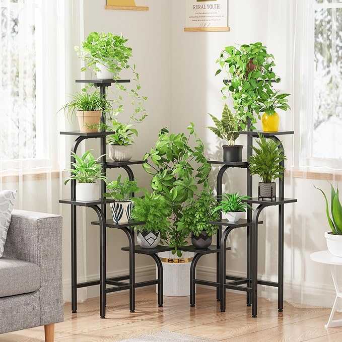 6 Tier Plant Stand Indoor, Plant Shelf for Multiple Plants, Flower Pot Holder Shelf, Planter Display Rack for Patio Garden Balcony Living Room Bedroom Decor, Black