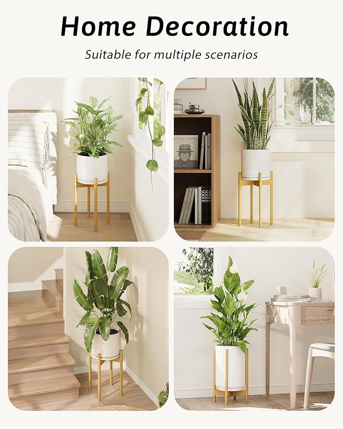 Adjustable Plant Stand Indoor, Bamboo Plant Stand Fits 8 9 10 11 12 Inches, Small Corner Planter Holder for Indoor Plants, Single Floor Plant Stands for Living Room Balcony, Natural Tall