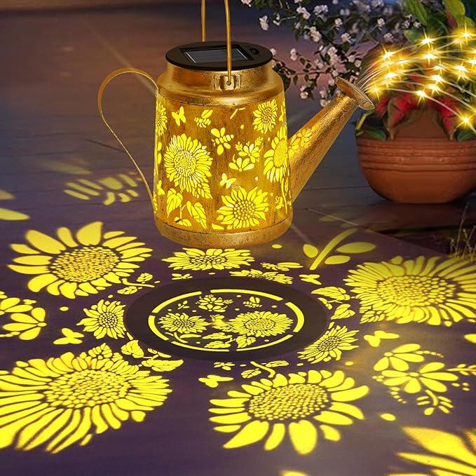 Sunflower Solar Watering Can Lights, Outdoor Waterproof Garden Lanterns with Shepherd Hook, Solar Garden Decor for Yard Outdoor Landscape Pathway, Gift for Women Mom Grandma, 2 Pack