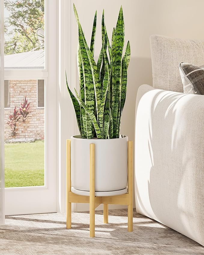 Adjustable Plant Stand Indoor, Bamboo Plant Stand Fits 8 9 10 11 12 Inches, Small Corner Planter Holder for Indoor Plants, Single Floor Plant Stands for Living Room Balcony, Natural