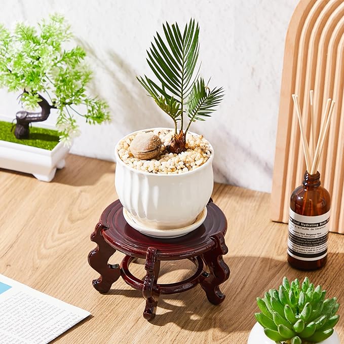 Geetery 2 Pcs 4 to 12 in Wooden Plant Stands Indoor Chinese Oriental Plant Stand for Vase Fishbowl Flower Pot Lamp Redwood Base Vintage Display Rack Decor(4 Inch)