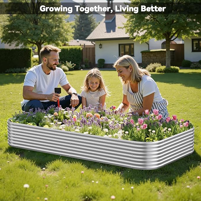 2 Pack Tall 8x4FT Raised Beds for Gardening, Corrugated Galvanized Steel Raised Garden Bed, Outdoor Metal Above Ground Garden Bed for Vegetables and Flowers