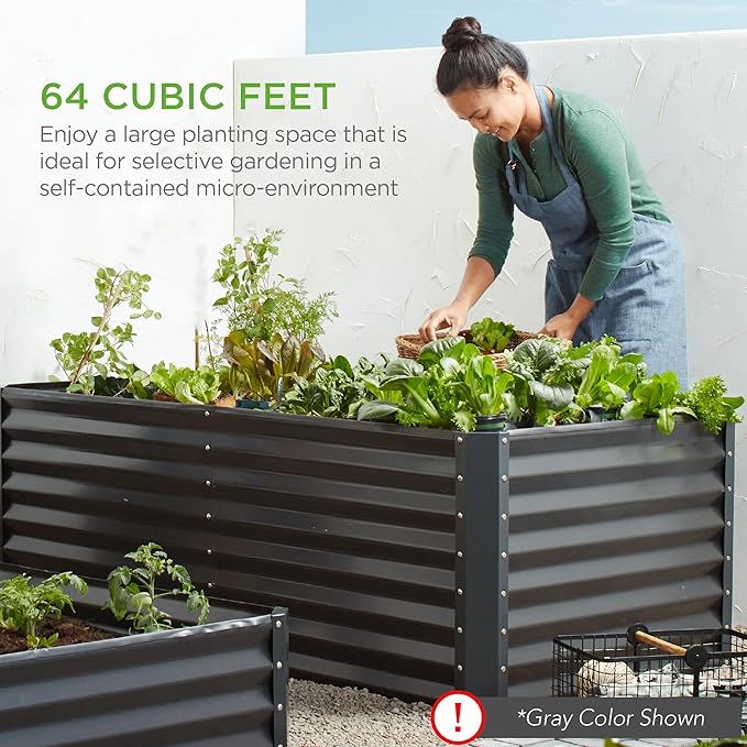Best Choice Products 8x4x2ft Outdoor Metal Raised Garden Bed, Deep Root Planter Box for Vegetables, Herbs & Flowers, 478-Gallon Capacity, 100% Non Toxic Materials - Mist Blue