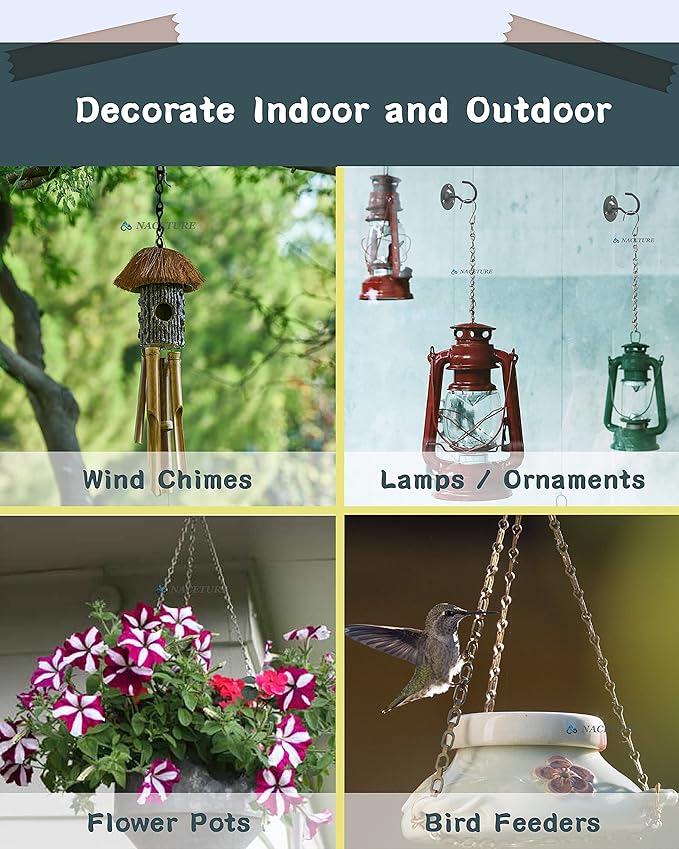 NACETURE Ceiling Hooks for Hanging Plants 3 Pack - Plant Hanger Indoor Hanging Hooks Metal Plant Bracket Iron Lanterns Hangers for Wind Chimes (White 3 Pack + Chain)