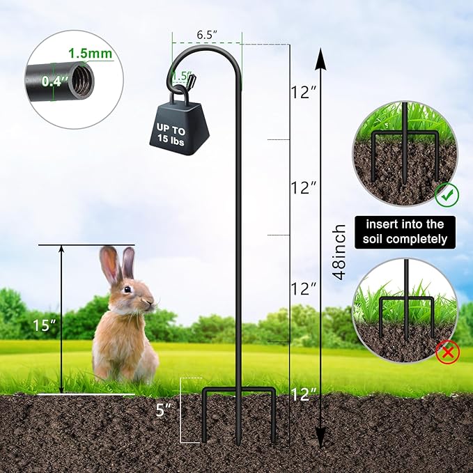 FEED GARDEN Adjustable 48 Inch Small Shepherd Hooks for Outdoor, Garden Hook for Lanterns, Shepard Hooks for Hanging Plants, Bird Feeders, Solar Lights, Mason Jars, Weddings Decor,2 Pack