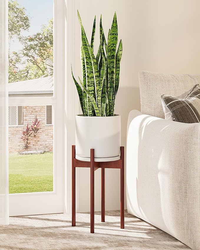 Adjustable Plant Stand Indoor, Bamboo Plant Stand Fits 8 9 10 11 12 Inches, Small Corner Planter Holder for Indoor Plants, Single Floor Plant Stands for Living Room Balcony, Reddish Brown Tall