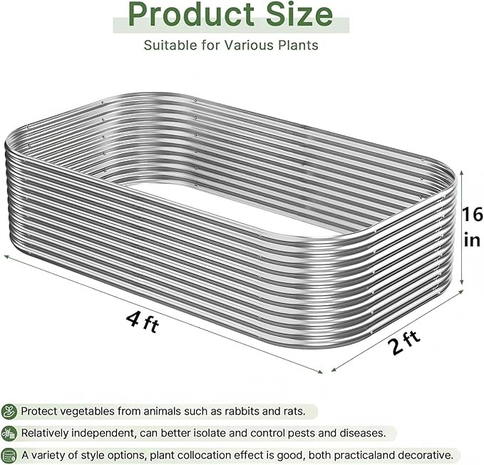 3 PCS Tall 4x2ft Galvanized Raised Garden Bed Outdoor, Metal Garden Bed for Vegetables, Above Ground Garden Box for Flower, Steel Raised Beds for Gardening