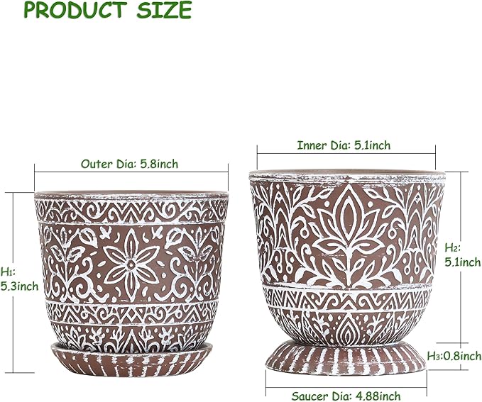 Gepege 6 Inch Ceramic Planter, Plant Pot with Drainage Holes and Saucers for Indoor Plants, Small Flower Pot, Birthday for Women Mom