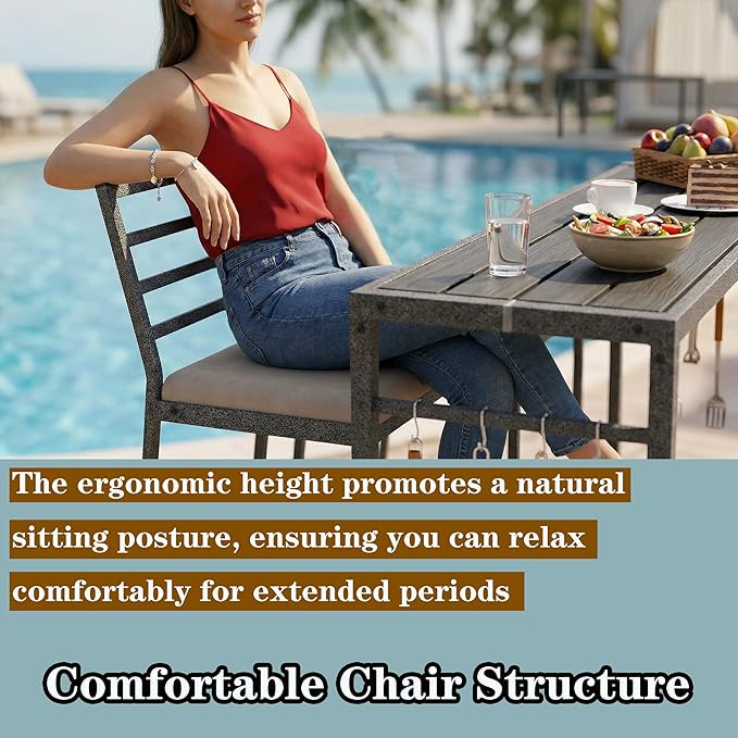3Pcs Outdoor Patio Bar Set, 55" Rectangular High Top Table and Chairs Set with 2 Cushioned Bar Stools & Cover,Metal Pub Height Bistro Table Set for Balcony, Backyard, Porch, Deck,Garden, Pool
