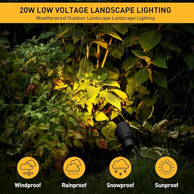Malibu 20W Landscape Lighting Outdoor Landscape Spotlights Low Voltage 12V AC Warm White Lighting 145Lumen Waterproof for Driveway Yard Lawn Patio Walls Trees 2Pack 8301-9604