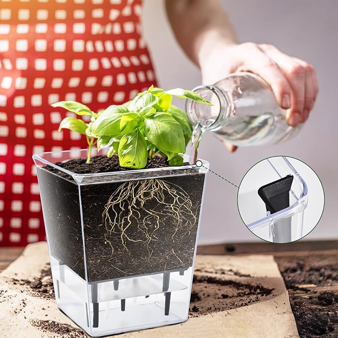 Self Watering Pots Set, 3 Pack 5 Inch for Indoor Plants, Clear Nursery Planter With Deep Reservoir for Spider Plant, Orchid, African Violet