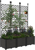 3 PCS Raised Garden Bed with Trellis, 48" LX16 WX63 H Plastic Planter Box for Climbing Plants, Outdoor Vertical Garden with Privacy Screen for Patio, Balcony, Backyard – Sturdy & Lightweight