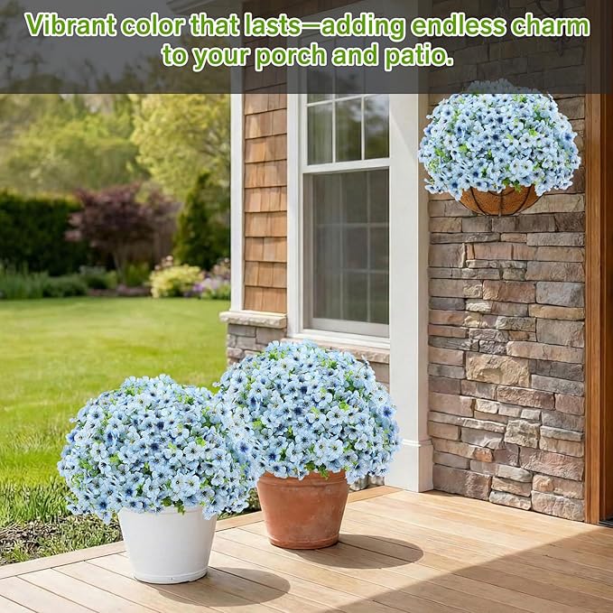 Artificial Flowers for Outdoor Indoor,Silk Flowers No Fade Fake Plastic Flowers Faux Plants for Outdoors Outside Front Porch Hanging Planter Window Box Garden Home Decoration,13 Pack(Blue)